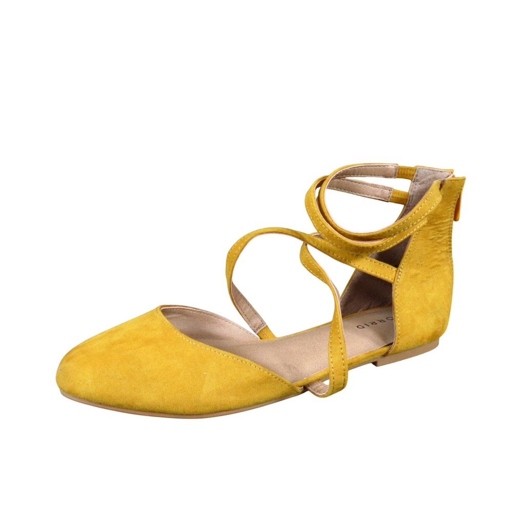 Torrid 12889647 Womens Strappy Round Toe Flat Size 11 Wide Dressy Mustard Yellow